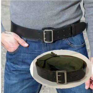 Leather Belt Sam Browne Size 36 and Military Belt Bag